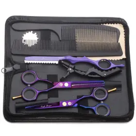 Purple Dragon 799969003367 5.5 Inch Hair Cutting Scissors Set With Razor Leather Case