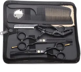 Purple Dragon 799969003381 5.5 Inch Hair Cutting Scissors Set With Razor Leather Case