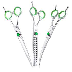 Purplebird Pb0018ps7ctcurvedcutting 7 Inch Straight Downward Curved Dog Grooming Scissors Set Profess