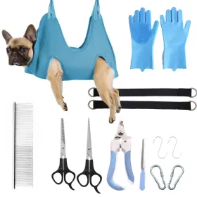 Pwmenlk 291915361569 10-in-1 Pet Grooming Hammock Kit With Nail Clippers Scissors Comb