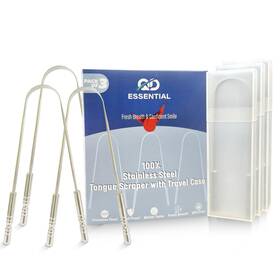 Qd Essential Ss-003 Metal Tongue Scraper For Adults With Travel Cases - 3 Pack Cleaner Fo