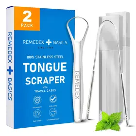 89-aw1y-1uq8 Remedex Basics Tongue Scraper For Adults 2 Pack Reduce Bad Breath Metal