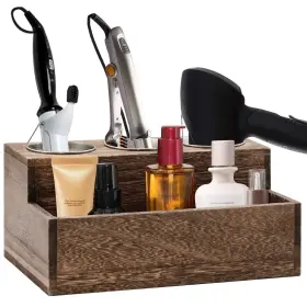 Rjmkd 744119149143 Wooden Hair Dryer Holder - Rustic Tools Organizer With 3 Circular Holes
