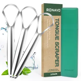 Ronavo 604787308085 Tongue Scraper For Adults 3 Pack Reduce Bad Breath Metal Sc