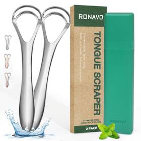 Ronavo 760329034031 Tongue Scraper For Adult With Thick Coating Dual Scraping Head