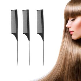 Rotopata 797434077882 3 Pack Rat Tail Combs With Heat Resistant Carbon Fiber Fine Tooth Stainless