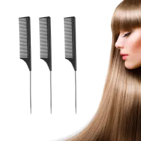 Rotopata 797434077882 3 Pack Rat Tail Combs With Heat Resistant Carbon Fiber Fine Tooth Stainless