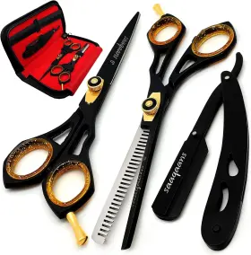 Saaqaans 313098222224 Professional Barber Shears Kit Tools - Hair Cutting Scissors Set For Ha