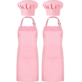 Sh-satinior-6501 Satinior 2 Sets Chef Hats And Aprons With Pockets Kicthen Cooking Baking Ap