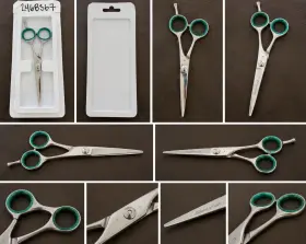 2468367 Sharfe-cote Styling Scissors Stainless Steel Adjustable Knob 6in Silver Green