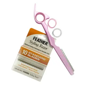 Pinkaluminumrazor10pack Shark Fin Branded Sharkfin Shears Pink Aluminum Razor With 10 Additional Jatai Feather Blades