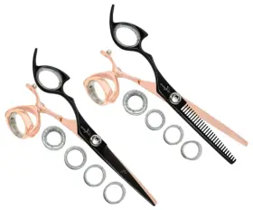 Bk55 Shark Fin Lprssrg/bk55/28 Sharkfin Professional Left Super Swivel Rose Gold/black 5.5 Shear And 28t Thinner