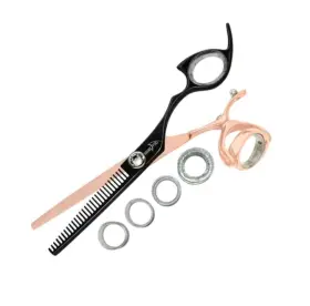 Bk28 Shark Fin Rprssrg/bk28 Sharkfin Shears Professional Right Super Swivel Rose Gold/black 28 Tooth Thinner