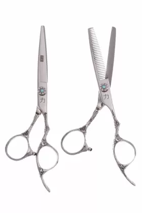 Shearsdirect 646648789534 6.0 Inch Cutting And 30 Tooth Thinning Shear With Engraved Rose