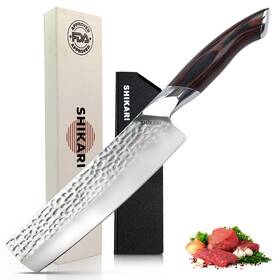 Shikari Nkpw12 Nakiri Knife Japanese Cleaver With 3-layer Damascus Vg10 Blade &