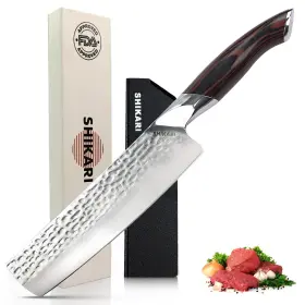 Nkpw12 Shikari Nakiri Knife Japanese Cleaver With 3-layer Damascus Vg10 Blade &
