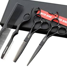 Smithking 313056530583 6.0 Inches Professional Hair Cutting Thinning Scissors Set With Razor Black