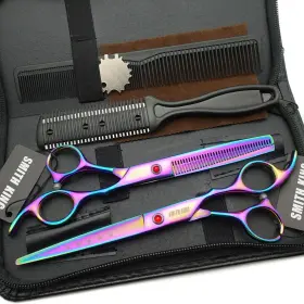 Smithking 710558302555 7.0 Inches Hair Cutting Scissors Set With Combs Lether Case Cut Smithking 710558302555 7.0 Inches Hair Cutting Scissors Set With Combs Lether Case Cut