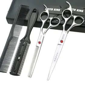 Smithking 710558302579 7.0 Inches Hair Cutting Scissors Set With Combs Lether Case Cut