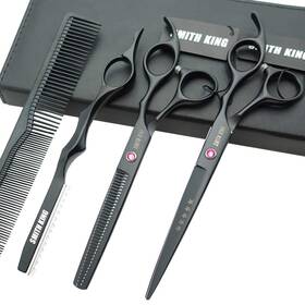 Smithking 711181665857 7.0 Inches Professional Hair Cutting Thinning Scissors Set With Razor Black