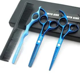 Smithking 723668090717 5.5 Inches Hair Cutting Scissors Set With Razor Combs Lether Case Ha