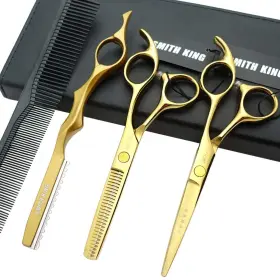 Smithking 723668090724 5.5 Inches Hair Cutting Scissors Set With Razor Combs Lether Case Ha