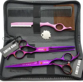 Smithking 723668091325 7.0 Inches Professional Hair Cutting Thinning Scissors Set With Razor Violet