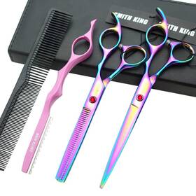 Smithking 788703929414 7.0 Inches Professional Hair Cutting Thinning Scissors Set With Razor Rainbow