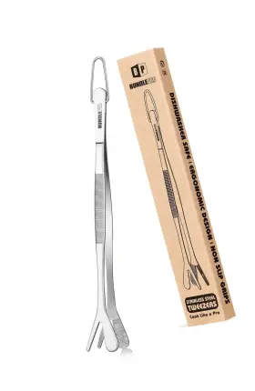 Fb-888-8-silver Strendier Fine Long Tweezer Tongs Professional Black 8-inch Stainless Steel For Kitche