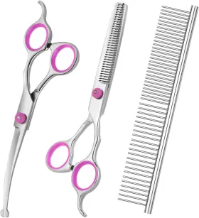 Sc-s3 Sumcoo Dog Grooming Scissors With Safety Round Tips Set Of 3 Pink