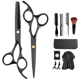2016-a Swinilaya Hair Scissors Set - 11 Pcs Black Stainless Steel Haircut With Thinning Sc