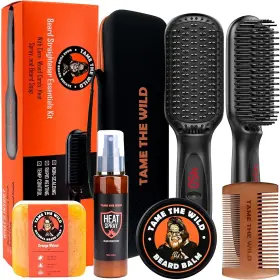 Kjb03 Tame The Wild Make Your Beard Behave Pro Grooming Kit For Men - Heated Straightener With 12 Te