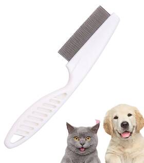 Tangseajiao 747086221461 1 Pc White Long-handle Metal Hair Nit Comb Remove Head Nits For Pet