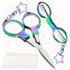 Tasttin 762949933060 2pcs Mini Folding Scissors Portable Stainless Steel Safety With Sta