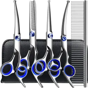 Tmd0401678 Tinmarda Professional 6 In1 Dog Grooming Scissors Kit Titanium Coated Blue In 1