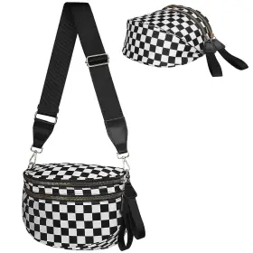 Ff-02 Titosha Oversized Nylon Bum Bags For Women Crossbody Adjustable Strap Black