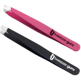 Tweezer Guru 850772008243 2-pack Slant Tip Stainless Steel Tweezers For Eyebrows - Professional Precisi