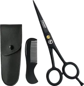 Tims5.0 Tycon Instruments 5.0 Mustache And Beard Scissors For Men Black With Leather Carrying Pouch Comb