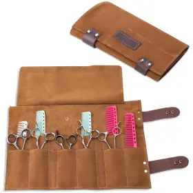 V8nmky 061013010016 Hair Stylist Scissor Holder Pouch Cases For Hairdressers Real Leather Scisso