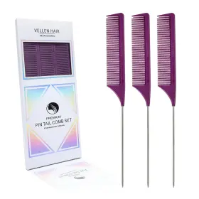 Vellen Hair 602835480196 Professional Rat Tail Combs 9 Inch 3 Pack Pei Material 430 F Heat