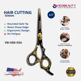 Vbi-ebs-05 Veobeauty Instruments Hair Cutting Scissors 6.5 Inch Japanese J2 Steel Barber Haircut Shears Black And Gold
