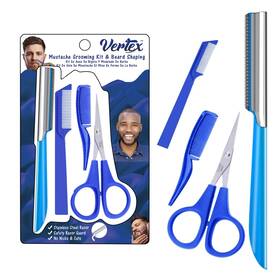 Vertex 850023151209 Mustache Scissors Grooming Kit Comb - Movember Travel Mens Beard Trimmer St