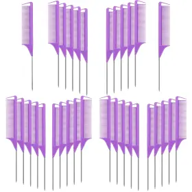 Virtue Morals 767235451570 32 Pieces Carbon Fiber Hair Parting Comb Purple Rat Tail Stainless Steel