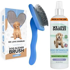 We Love Doodles 065017206826 Large Slicker Brush And Lavender Detangler Spray Pack - Goldend