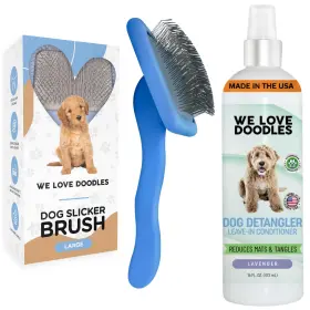 We Love Doodles 065017206826 Large Slicker Brush And Lavender Detangler Spray Pack - Goldend
