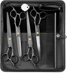 Wenshall Ws019 Professional Dog Grooming Scissors Set - 6.5 Inch Thinning 7 7.0 Black