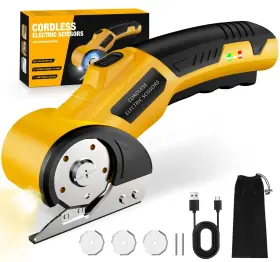 Zeleki 654403010762 Cordless Electric Scissors 4v Rechargeable Cardboard Cutter 3 Blades Safet
