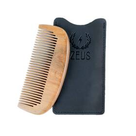 Zeus 439-092 Sandalwood Beard Comb For Men Natural Wooden With Leather Sheath