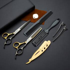 Zhjdongtuo 445013159117 Black Gold Professional Hair Cutting Scissors - Stainless Steel Barber Thinning