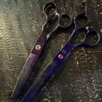 Lilys Pet Dog Grooming Scissors Set Purple Thinning & Straight Shear Used. Price: $100.00.
